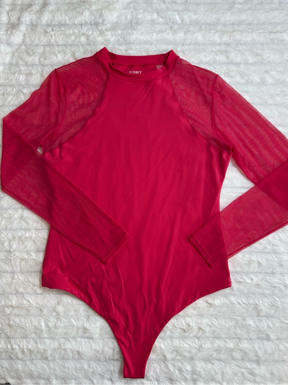 Pumiey Long-Sleeve Mesh Hot Pink One-Piece Bodysuit